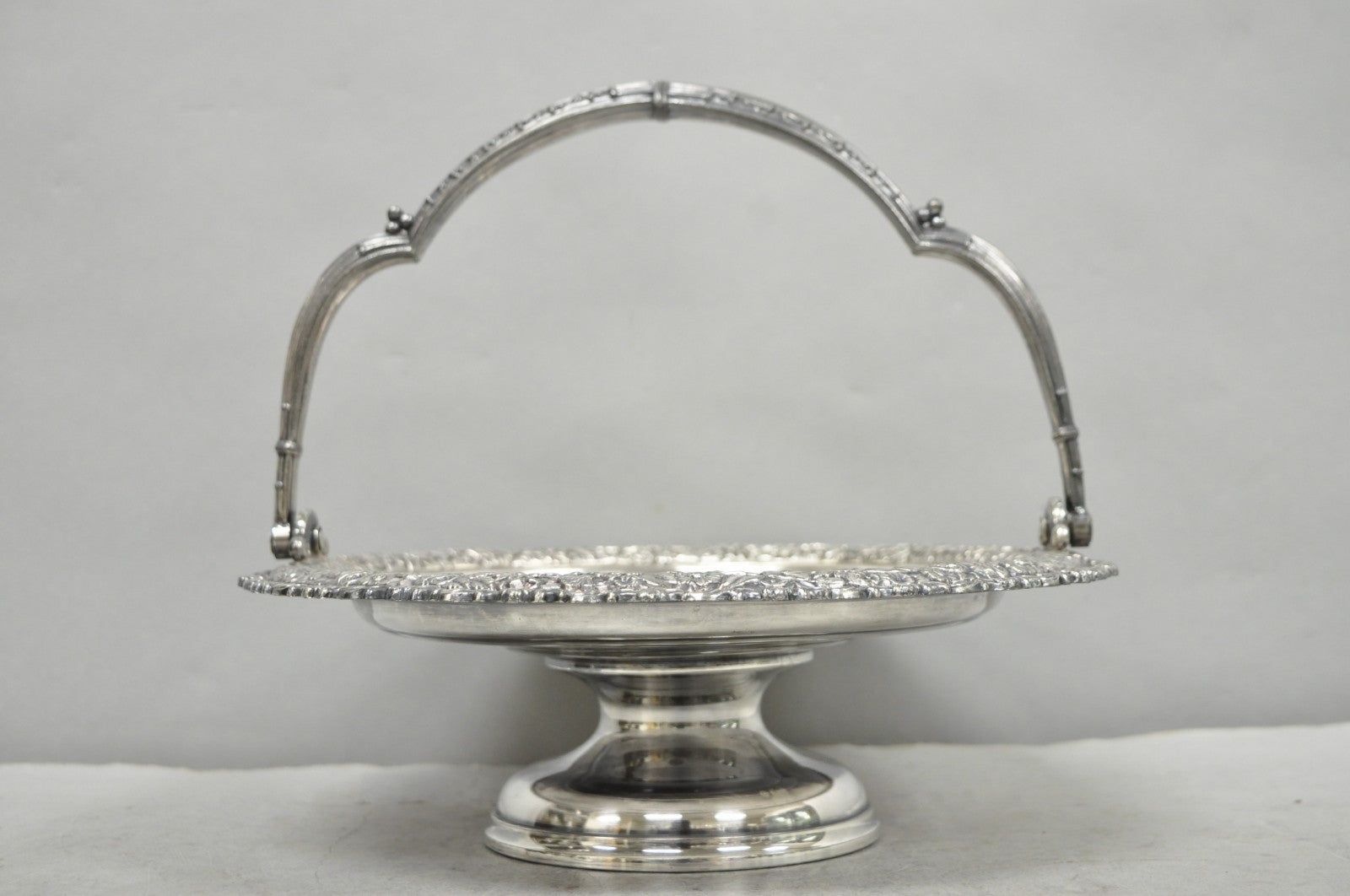 Meriden Art Nouveau Silver Plated Floral Repousse Bread Pastry Brides Basket