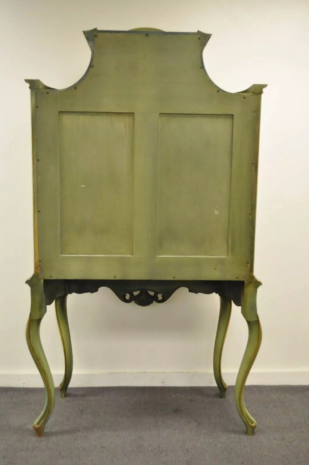 Antique French Louis XV Italian Rococo Style Hand Painted Green Cupboard Cabinet