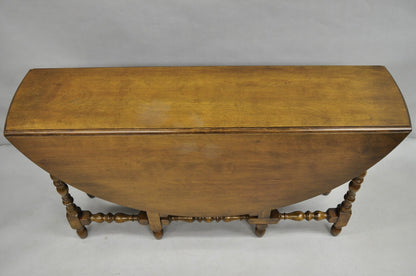 Antique William & Mary Large Round Dropleaf Maple Wood Gate Leg Dining Table