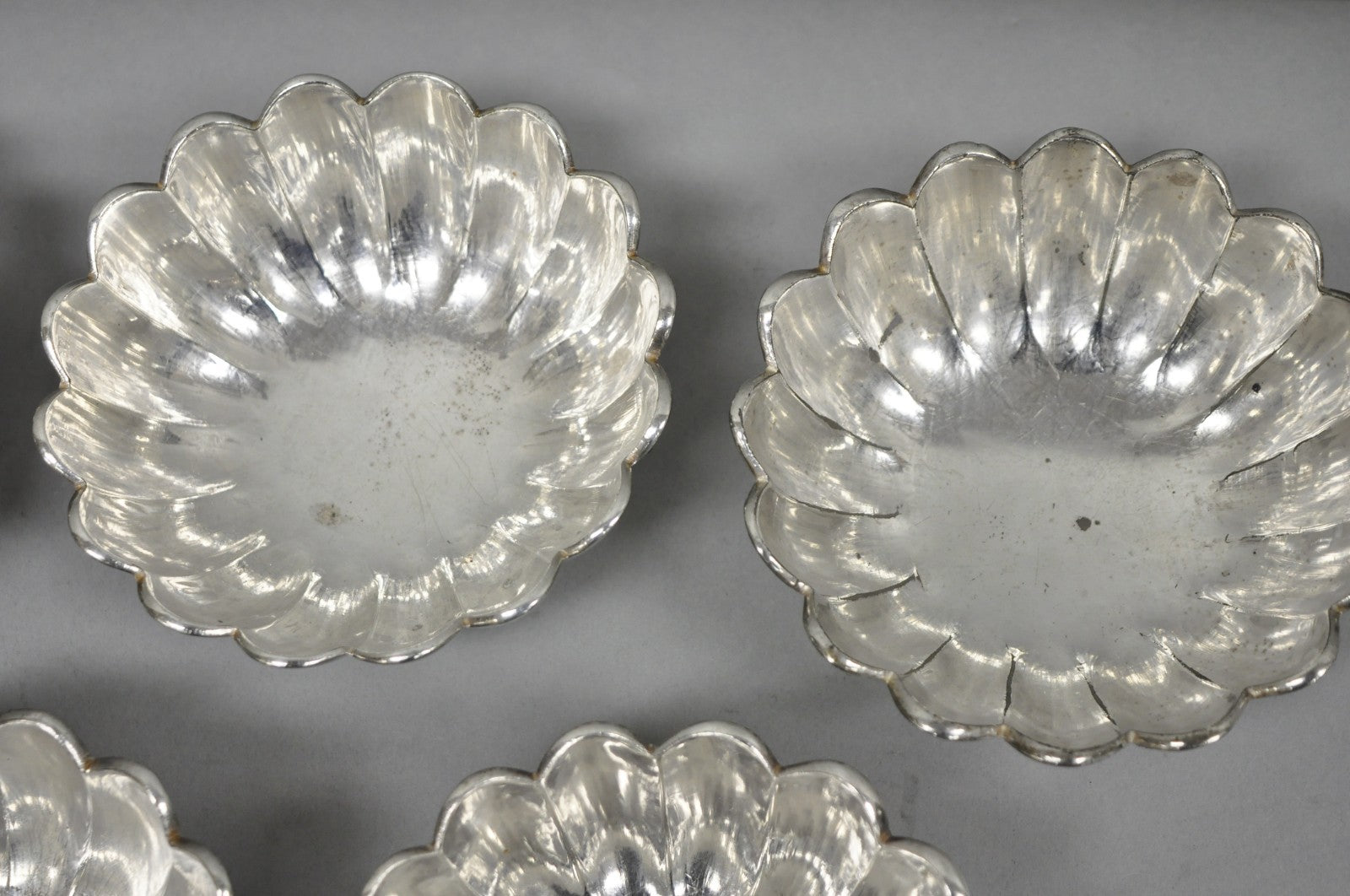 Vintage Regency Style Silver Plated Scalloped Stacking Nut Dish Bowl - Set of 8