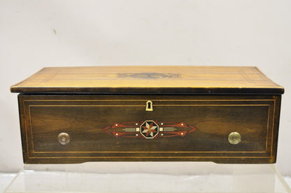 19th C. Antique Swiss Cylinder Roll Music Box 6 Tune Airs with Inlaid Case