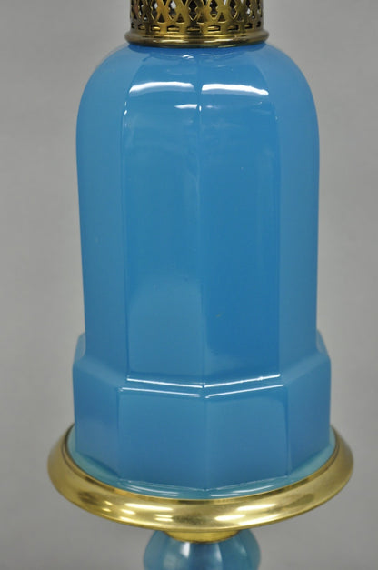 Vintage French Neoclassical Blue Opaline Glass Hollywood Regency Table Lamp