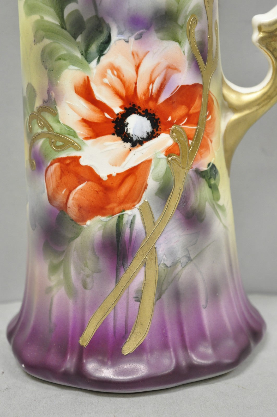 Antique Nishiku Royal Nippon Hand Painted Floral Gold Gilt Handle Water Pitcher