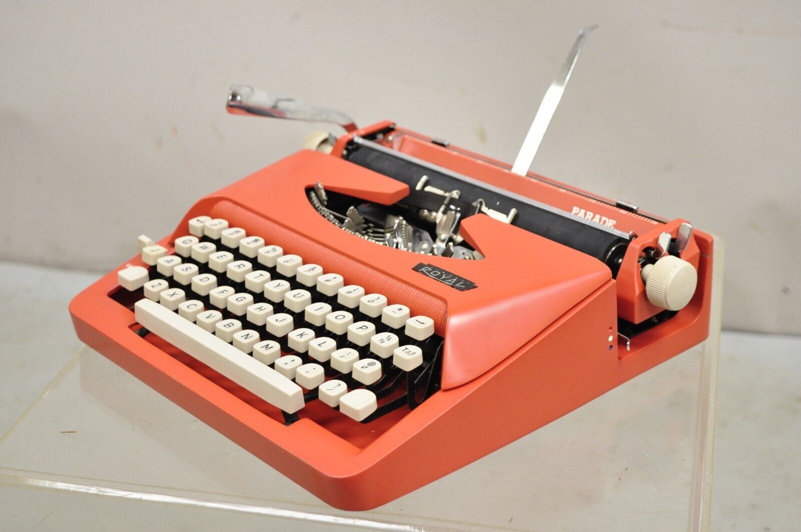 Vintage Royal Holland Parade Coral Red Mid Century Modern Typewriter in Case