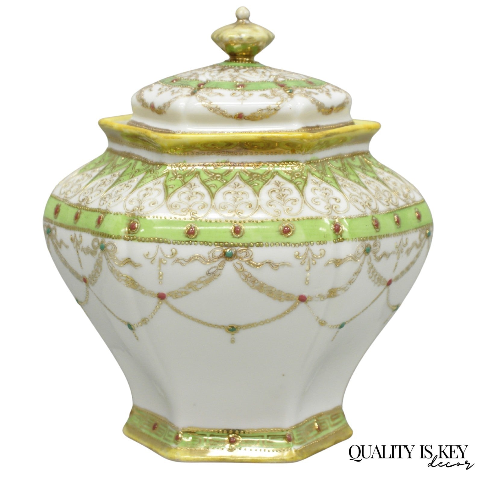 Antique Nippon Noritake Hand Painted Porcelain Gold Gilt Draped Biscuit Jar