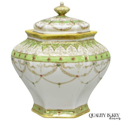 Antique Nippon Noritake Hand Painted Porcelain Gold Gilt Draped Biscuit Jar