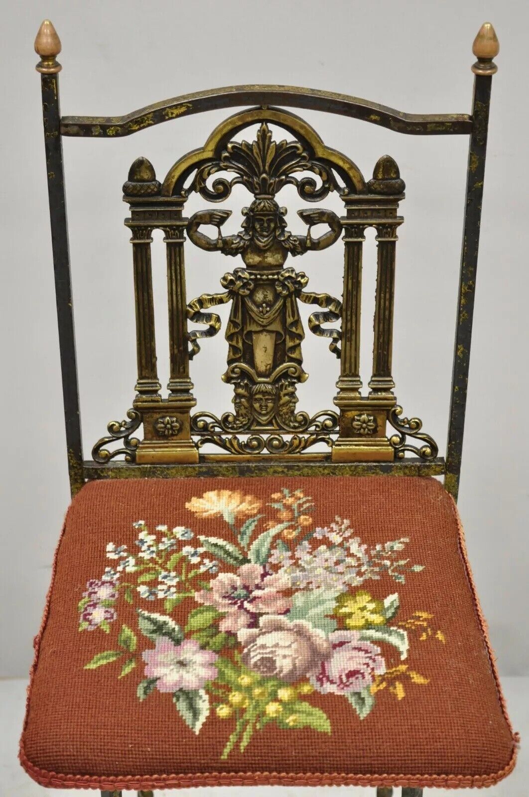 Oscar Bach Attributed Figural Bronze Marble Top Telephone Hall Stand with Chair