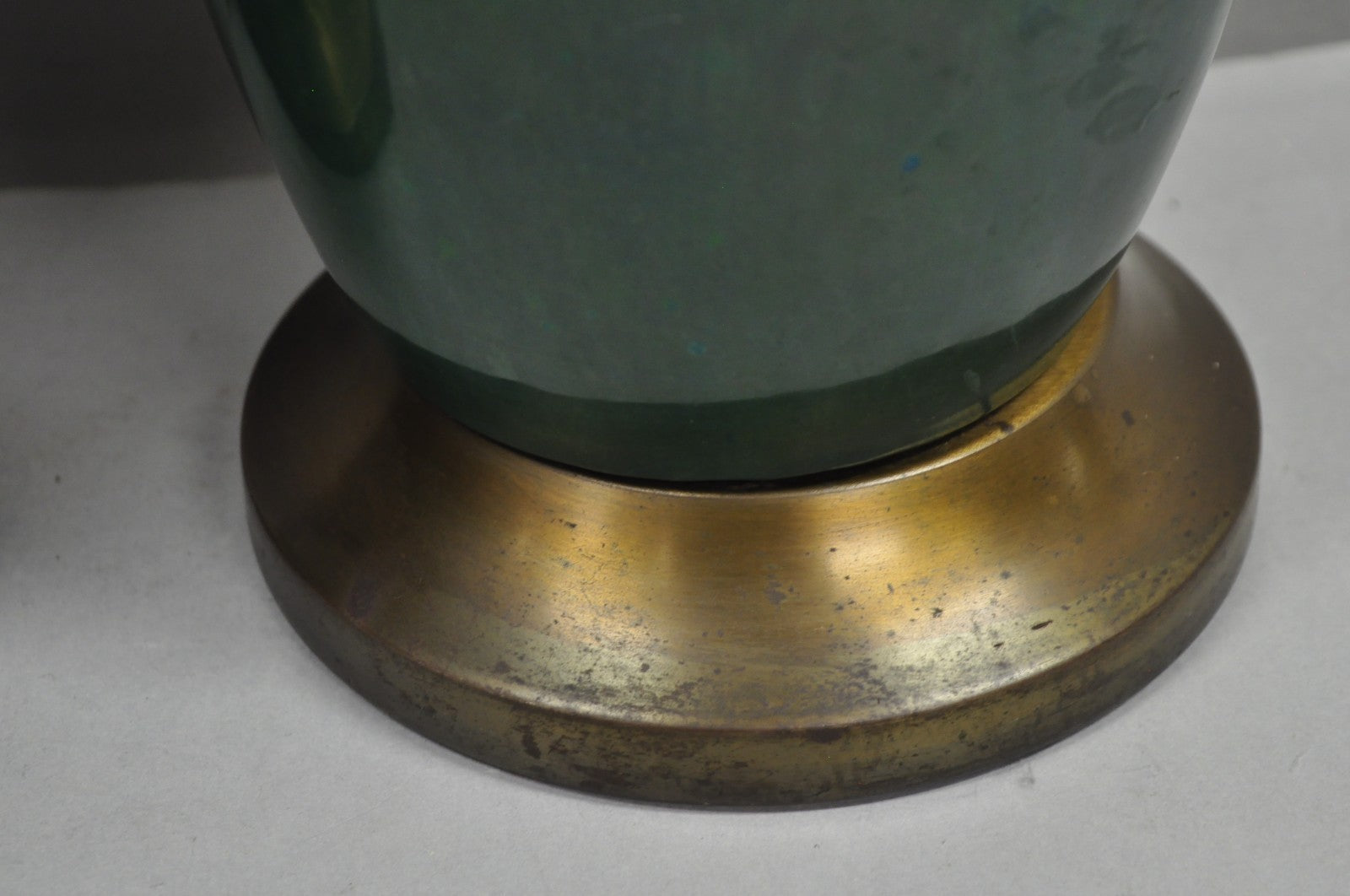 Mid Century Modern Blue & Green "Peacock" Glazed Ceramic Pottery Table Lamp Pair