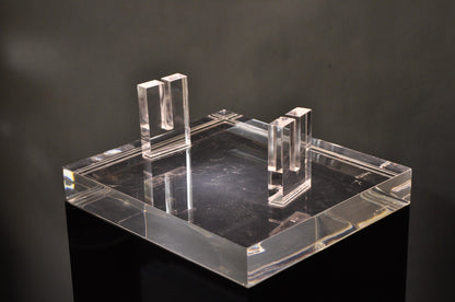 Vintage Mid Century Modern Clear Lucite & Black Acrylic Lighted Pedestal Stand