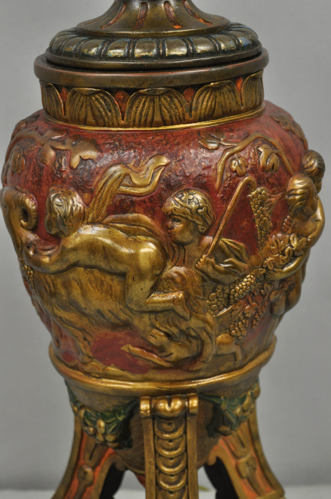 Armor Bronze Co Italian Classical Figural Cherub & Ram Polychrome Urn Table Lamp