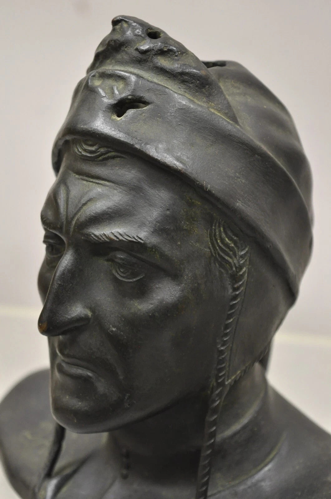 Antique Cast Bronze 9" Dante Dantes Alighieri Bust Sculpture Statue