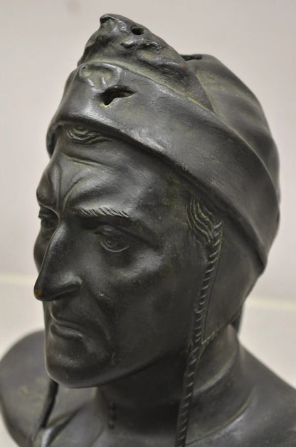 Antique Cast Bronze 9" Dante Dantes Alighieri Bust Sculpture Statue