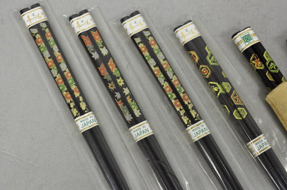 Vintage Japanese Oriental Chopsticks w/ 2 Custom Silk Gold Sleeves - 6 Pc Set