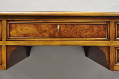Vintage French Louis XVI Style Burl Walnut Tooled Leather Top Writing Desk