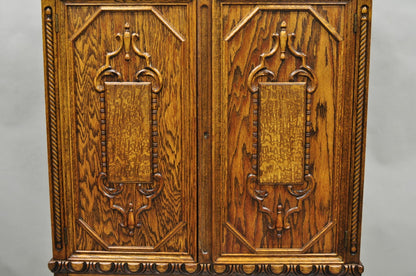 Antique Jacobean Renaissance Tudor Oak Blind China Cabinet Bookcase Cupboard