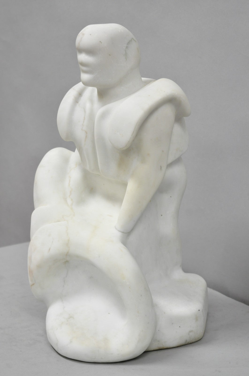 Vintage Seymour Shuren Modern White Carved Marble Male Soldier Figure Sculpture