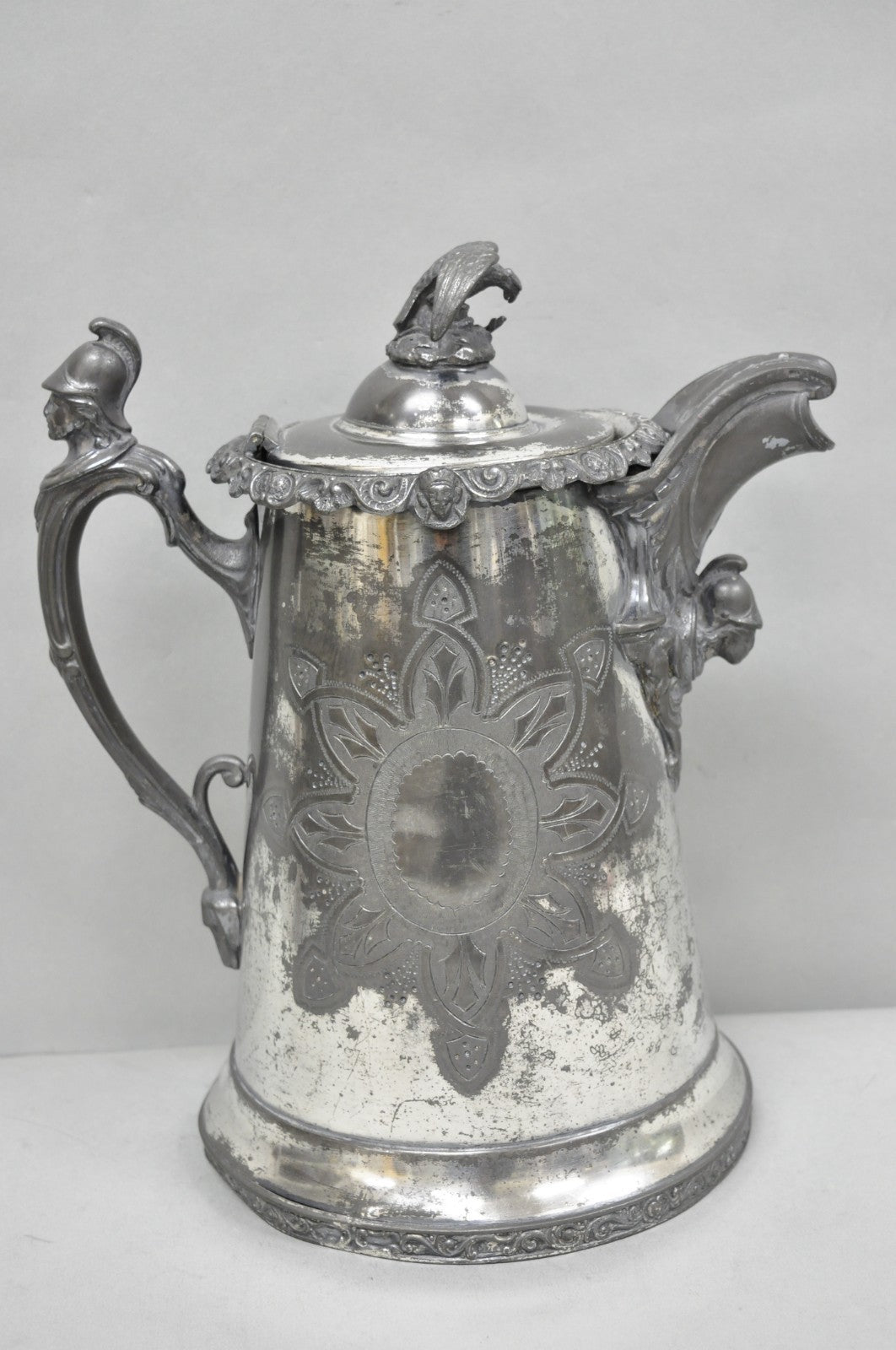Antique American Victorian E. Kaufmann Figural Coffee Pot Water Pitcher w/ Eagle