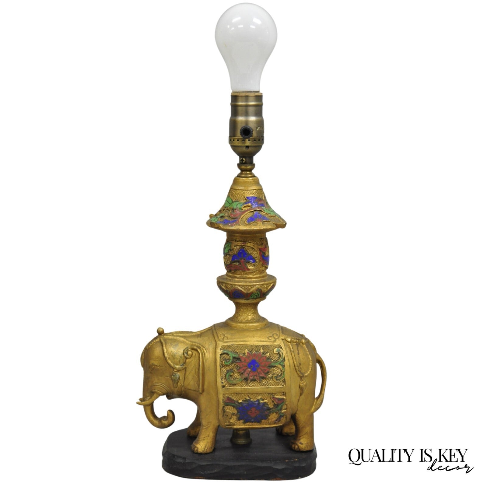 Antique Chinoiserie Indian Gold Bronze Elephant Small Boudoir Table Lamp