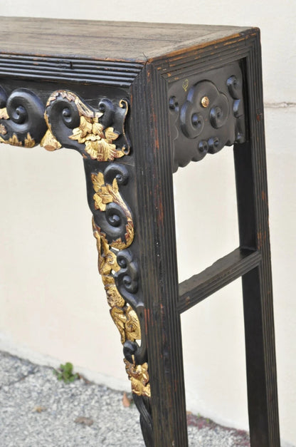 Antique Chinese Carved Hardwood Gold Gilt Tall Altar Console Hall Table
