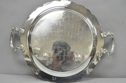 Vintage Oneida Silver Plated Round Twin Handle Serving Platter Bar Tray