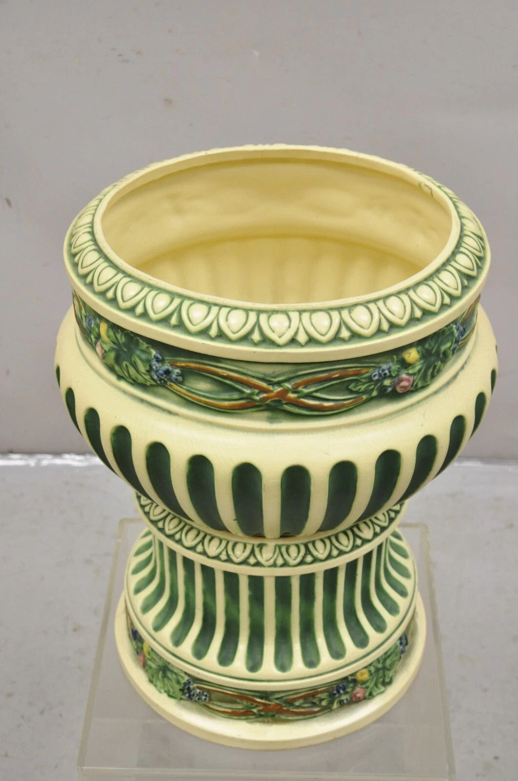 Antique Roseville Corinthian Pattern Jardiniere Planter Pot & Rare Low Pedestal