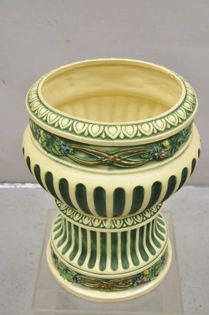 Antique Roseville Corinthian Pattern Jardiniere Planter Pot & Rare Low Pedestal