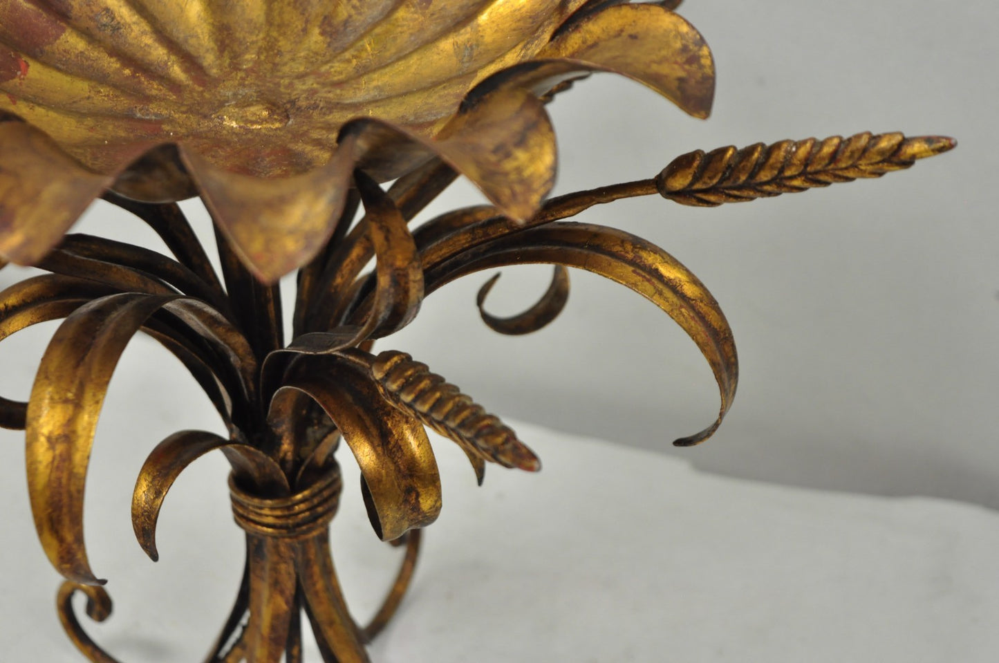 Vintage Italian Hollywood Regency Gold Gilt Tole Metal Iron Compote Centerpiece