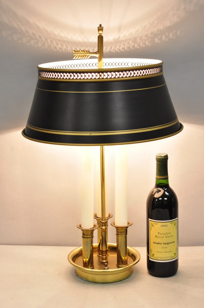 Vintage French Country Brass Tole Metal Shade Bouillotte Candlestick Table Lamp