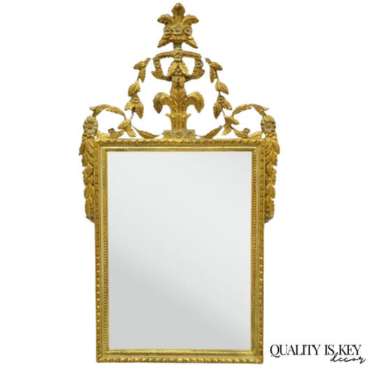 Vintage Adam Style Italian Carved Gold Giltwood Leafy Scroll Console Wall Mirror