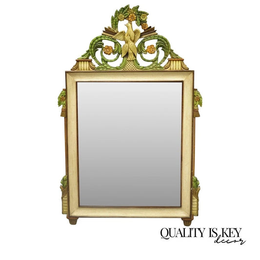 Vintage French Country Victorian Style Bird & Flower Carved Cream Wall Mirror