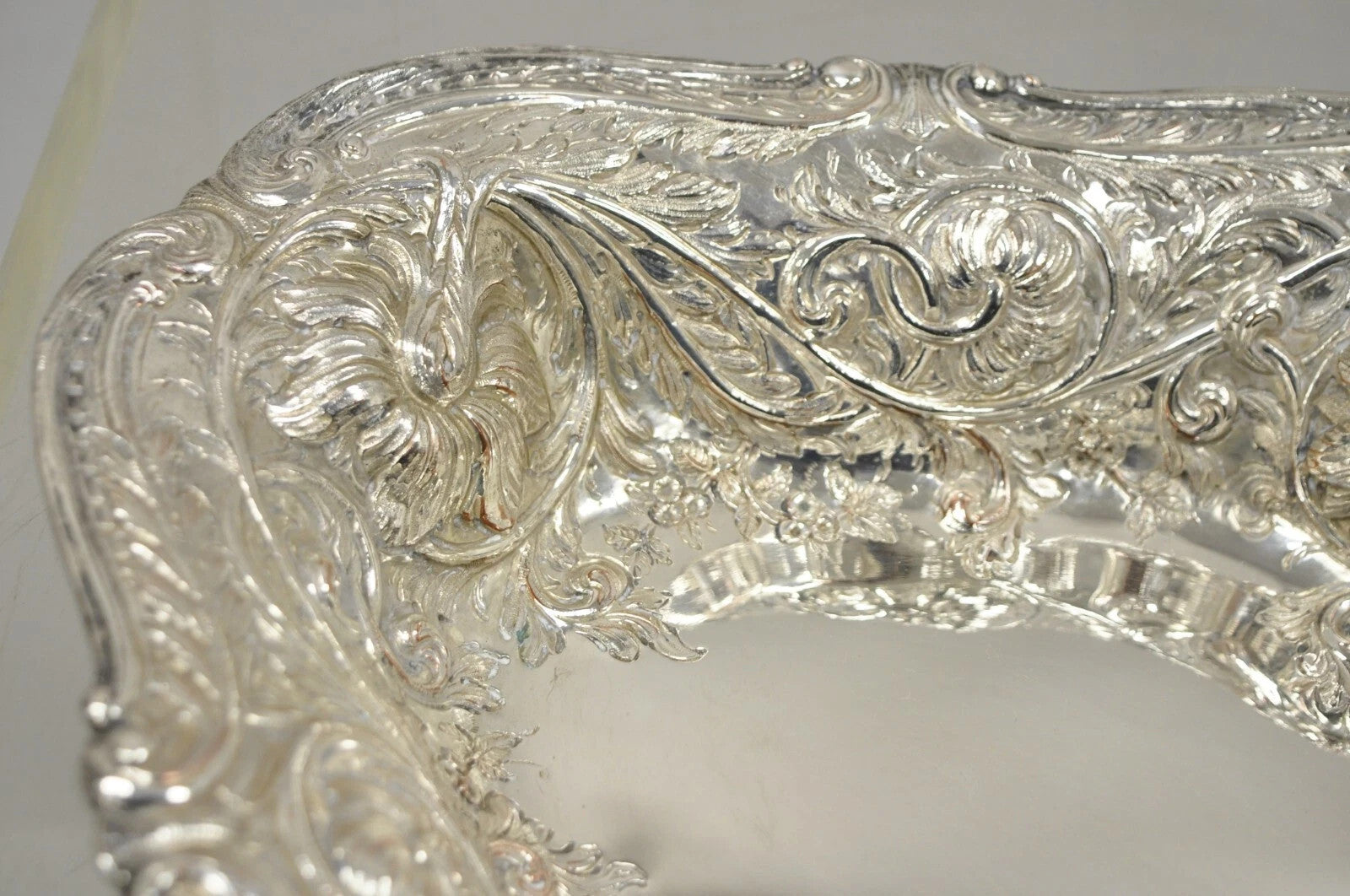 M&H English Victorian Art Nouveau Silver Plated Floral Repousse Fruit Bowls Pair