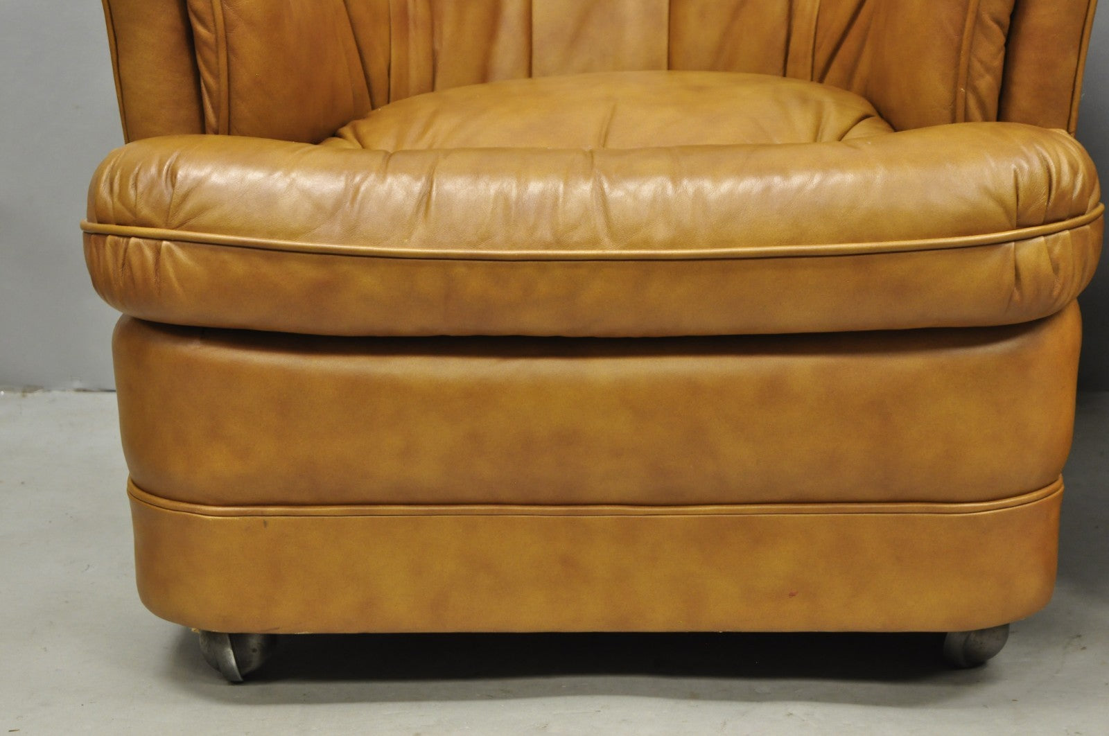 Vintage Classic Leather Chesterfield Brown Tufted Leather Barrel Club Chair Pair