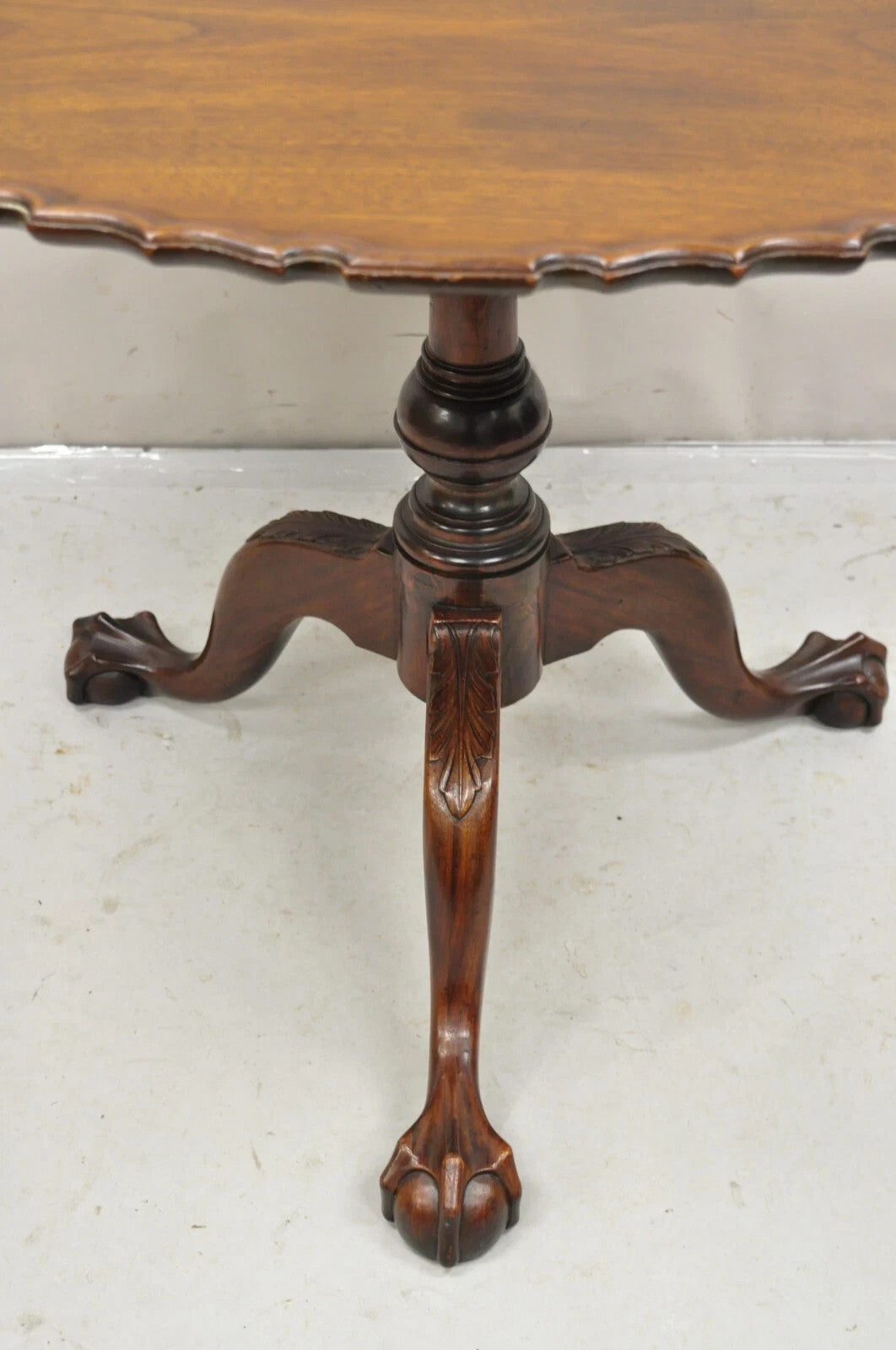 Antique Georgian Chippendale Pie Crust Mahogany Ball and Claw Tilt Top Table
