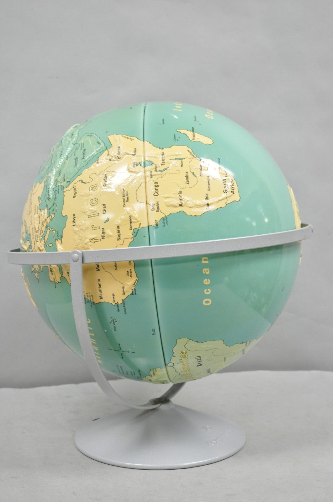 Vintage Nystrom 16" Large Sculptural Relief Classroom Double Axis World Globe