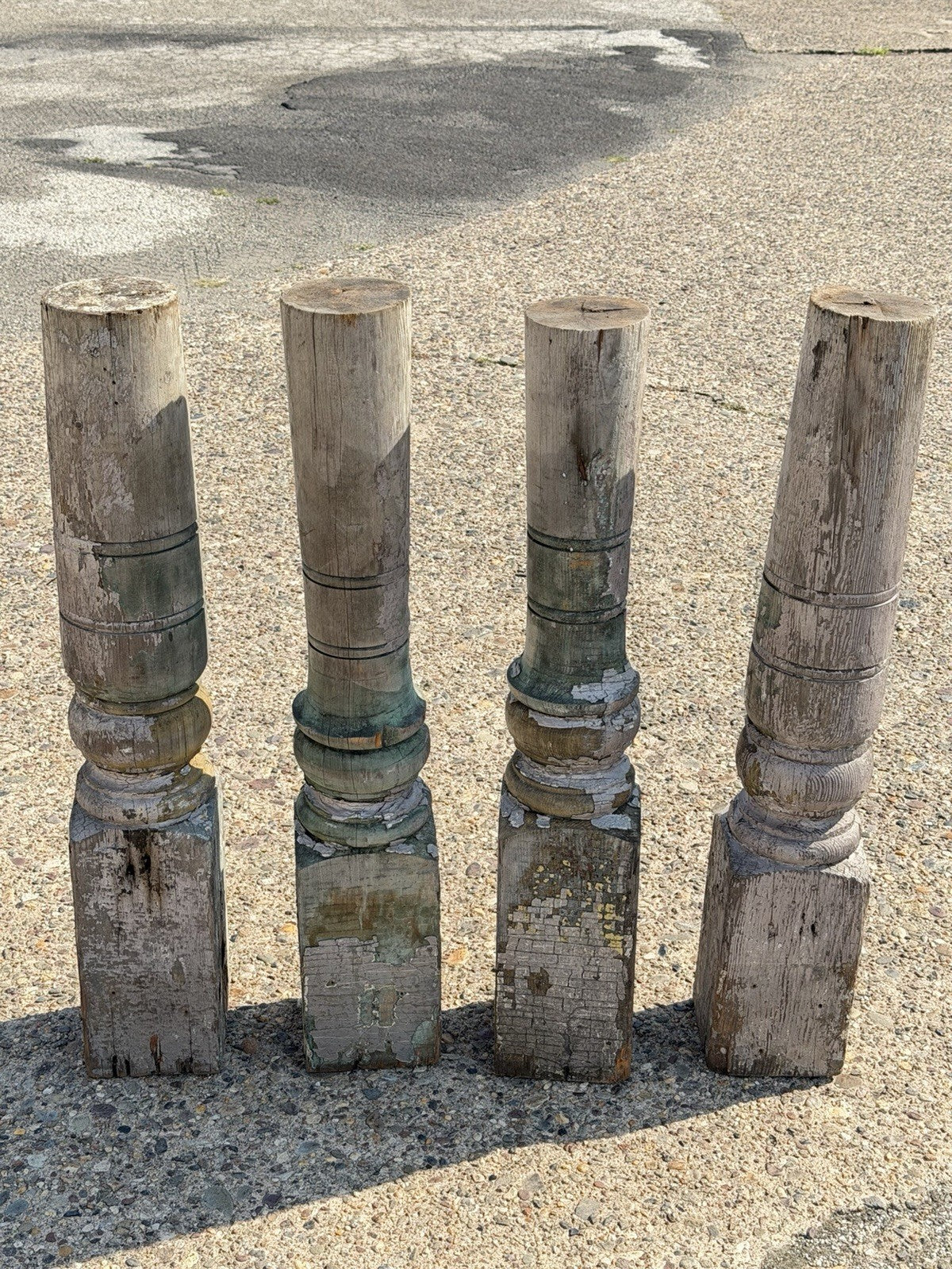 Antique French Farmhouse Turn Carved Wooden Baluster Spindle Table Legs Set of 4