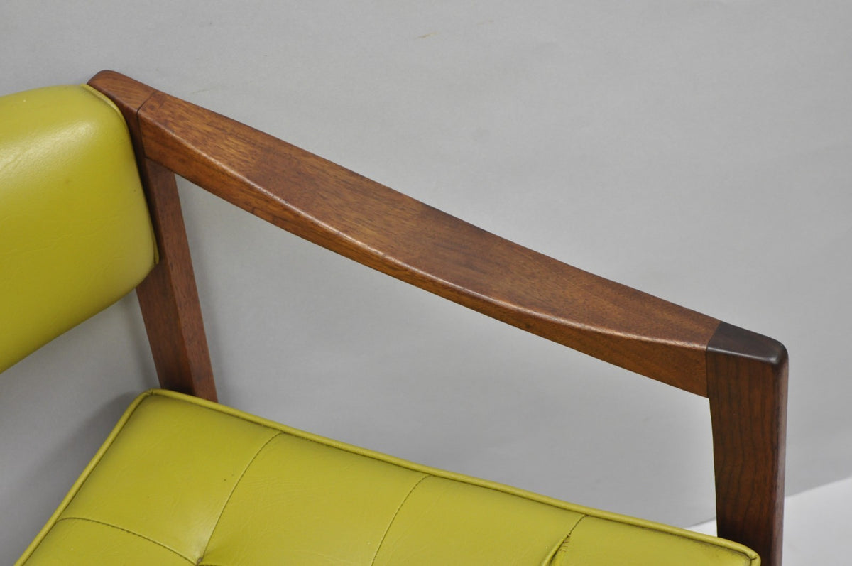 Vintage Ray Zimmerman for DUX Sculpted Walnut Green Vinyl Club Lounge Arm Chair