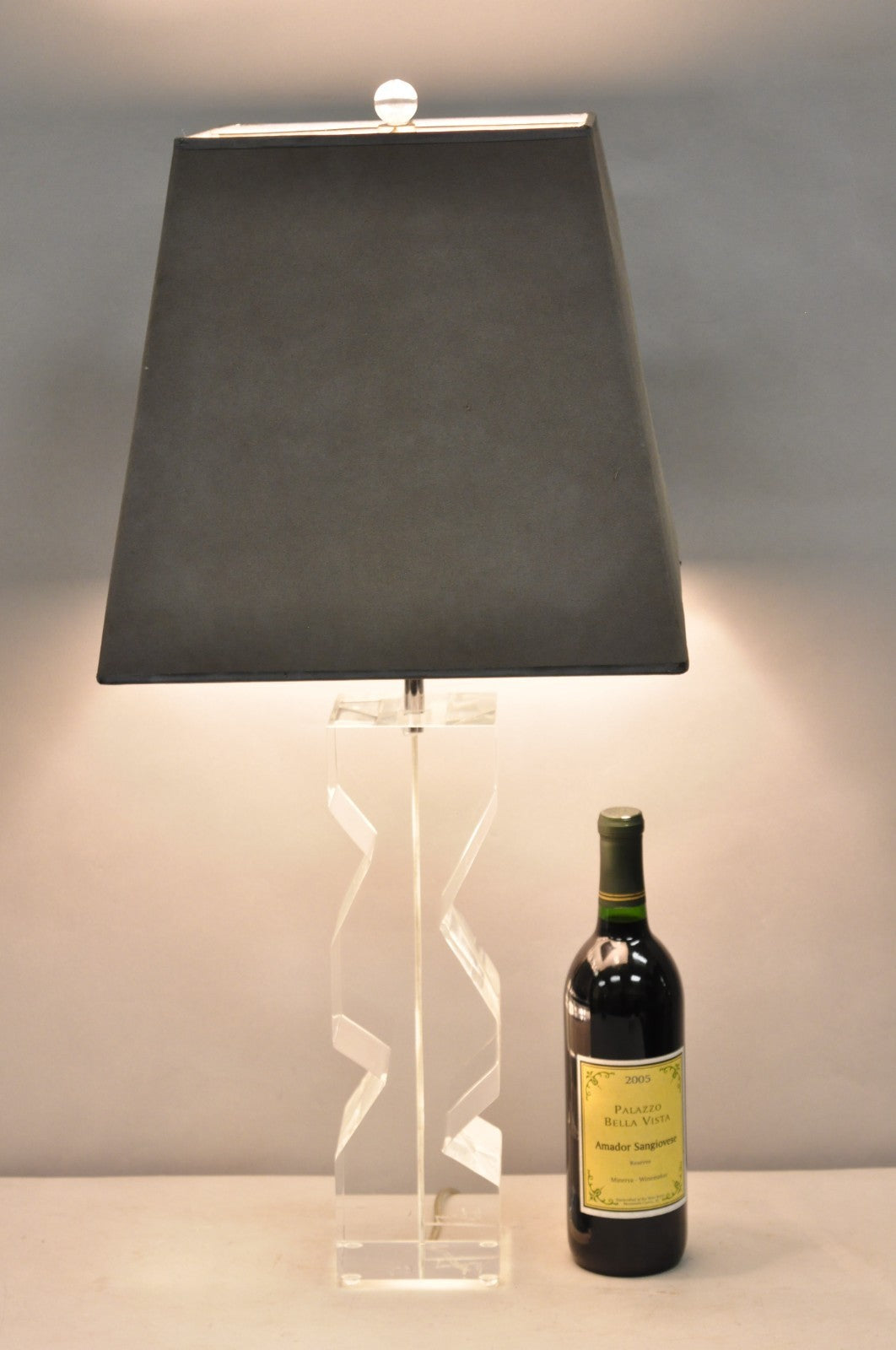 Vintage Les Prismatiques Mid Century Modern Lucite Zig Zag Table Lamp, Signed