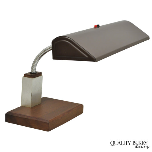 Vintage Mid Century Modern Gooseneck Walnut Base Brown Mad Men Desk Lamp