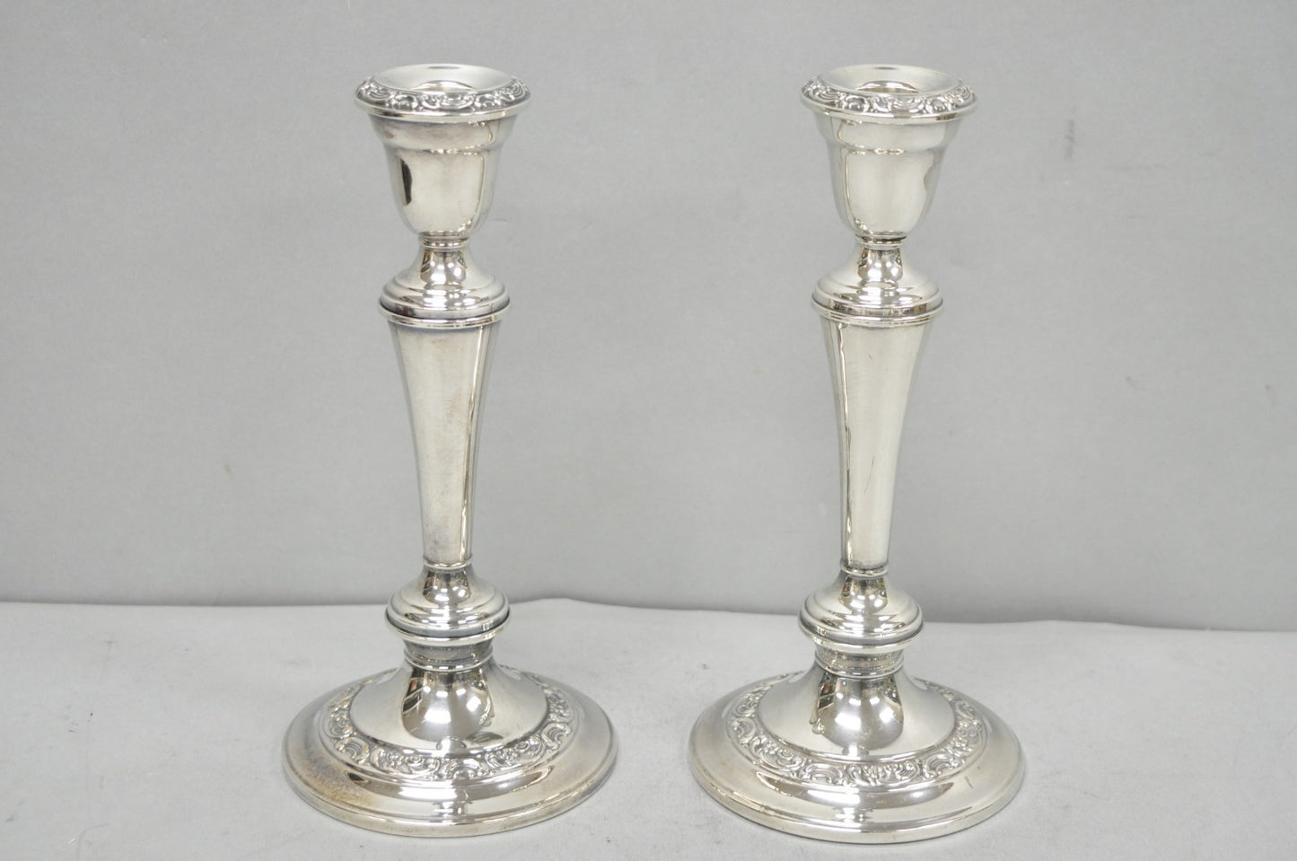 Vintage Gorham YC3021 Silver Plated 3 Arm Convertible Candelabra - a Pair