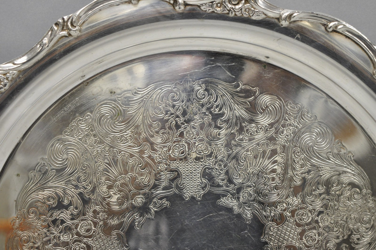 Vintage WM Rogers Wellington 1171 Round Silver Plated Etched Floral Platter Tray
