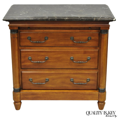 Kincaid French Country Cherry Wood 3 Drawer Marble Top Nightstand Bedside Table