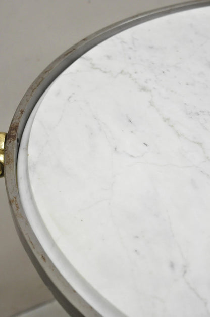 Italian Neoclassical Brass Rams Head Round Marble Steel Gueridon Side Table