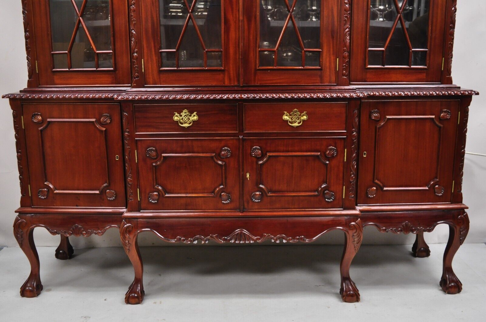 Chippendale Mahogany Ball & Claw Breakfront China Cabinet by Baker of London