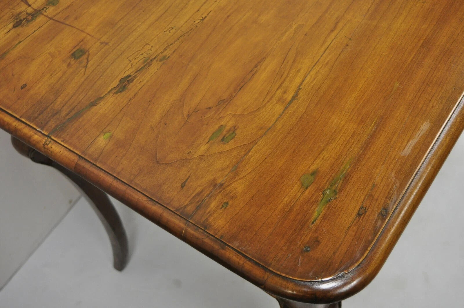 Antique French Provincial Carved Cherry Saber Leg Italian Desk Console Table