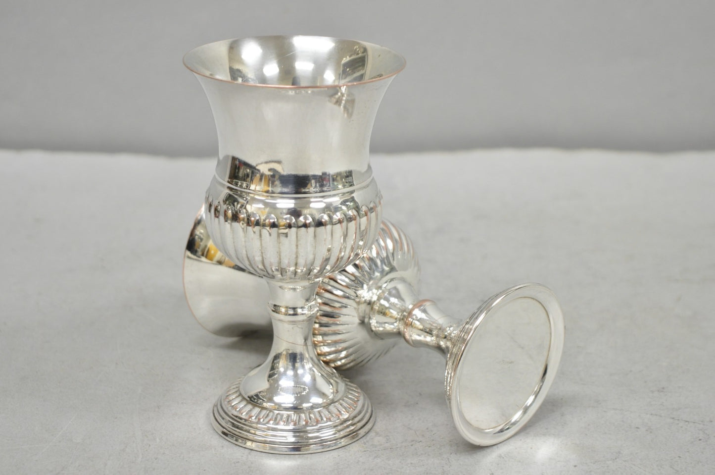 Vintage English Georgian Style Silver Plated Wine Goblet Cup Barware - a Pair
