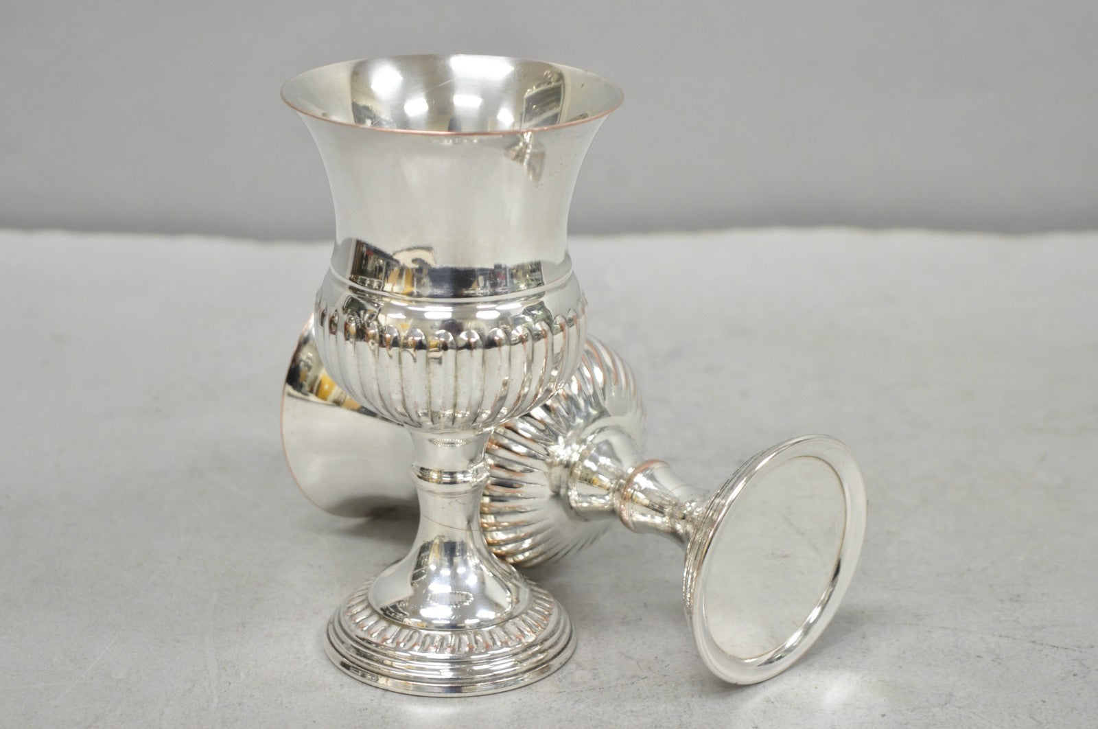 Vintage English Georgian Style Silver Plated Wine Goblet Cup Barware - a Pair