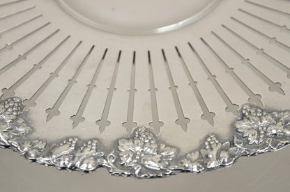 English Edwardian Grapevine Repousse Silver Plated "P" Round Serving Platter