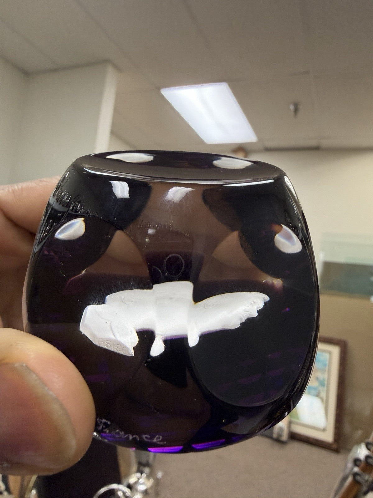 Cristal D'Albret France Franklin D Roosevelt Sulphide Paperweight Faceted Purple