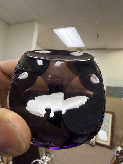 Cristal D'Albret France Franklin D Roosevelt Sulphide Paperweight Faceted Purple