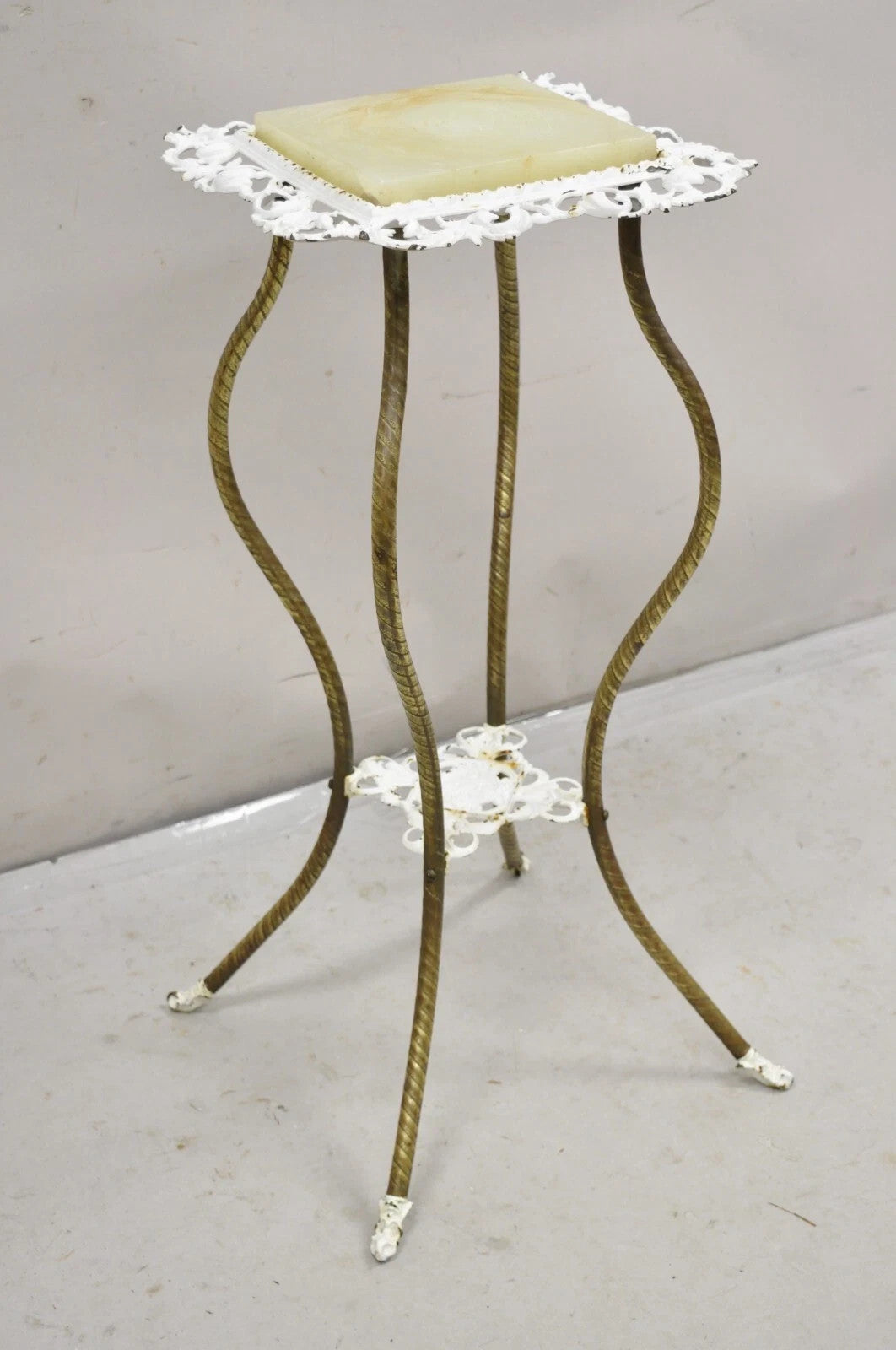 Antique Victorian Brass 2 Tier Onyx Stone Top Plant Stand Pedestal Side Table